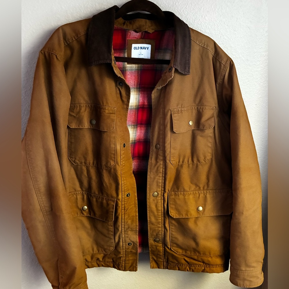 Old Navy Tan Military Field Jacket with Plaid Lining